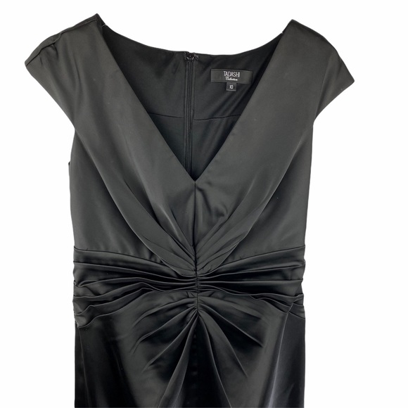 Tadashi Collection Black Satin Ruched Dress 10 - Picture 2 of 8